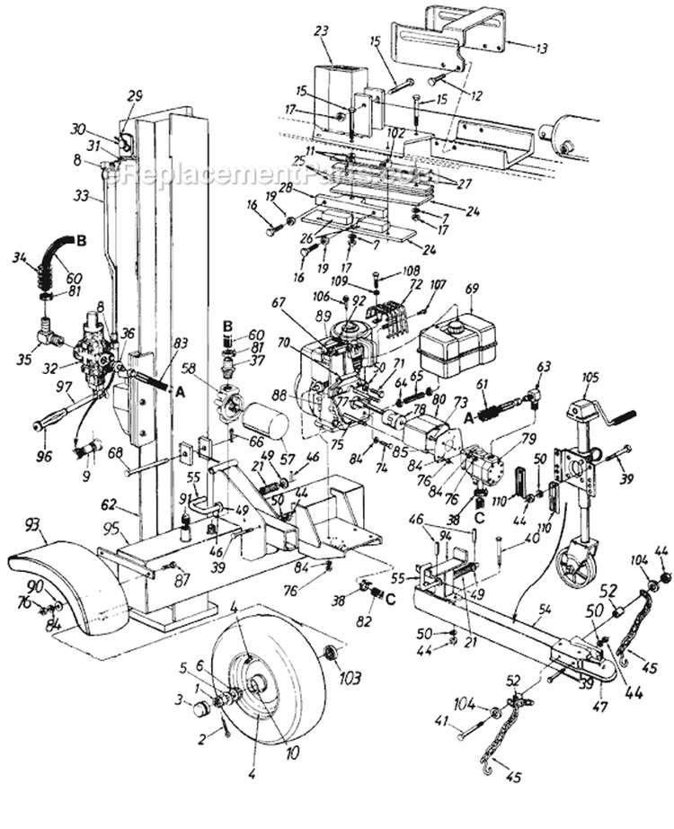 Page A Diagram and Parts List for 246-638-722 1996 MTD Log Splitter