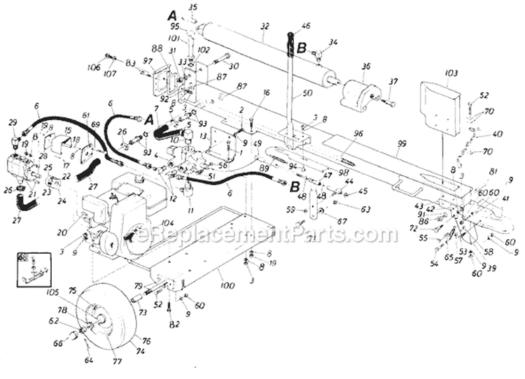Page A Diagram and Parts List for 246-642-077 1986 MTD Log Splitter