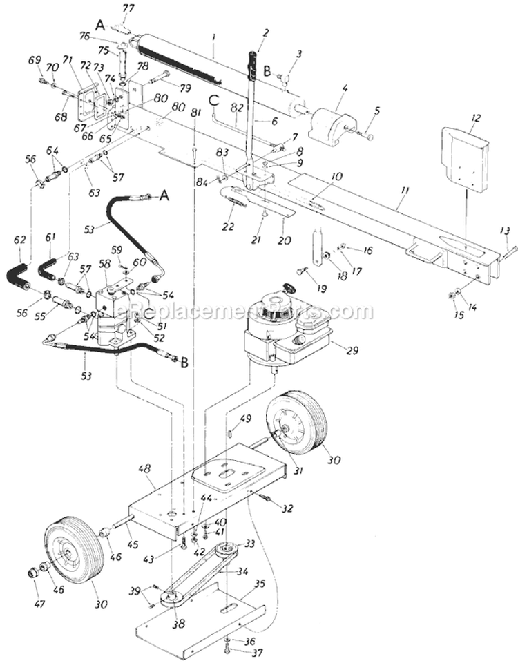 Page B Diagram and Parts List for 24638-7 1987 MTD Log Splitter