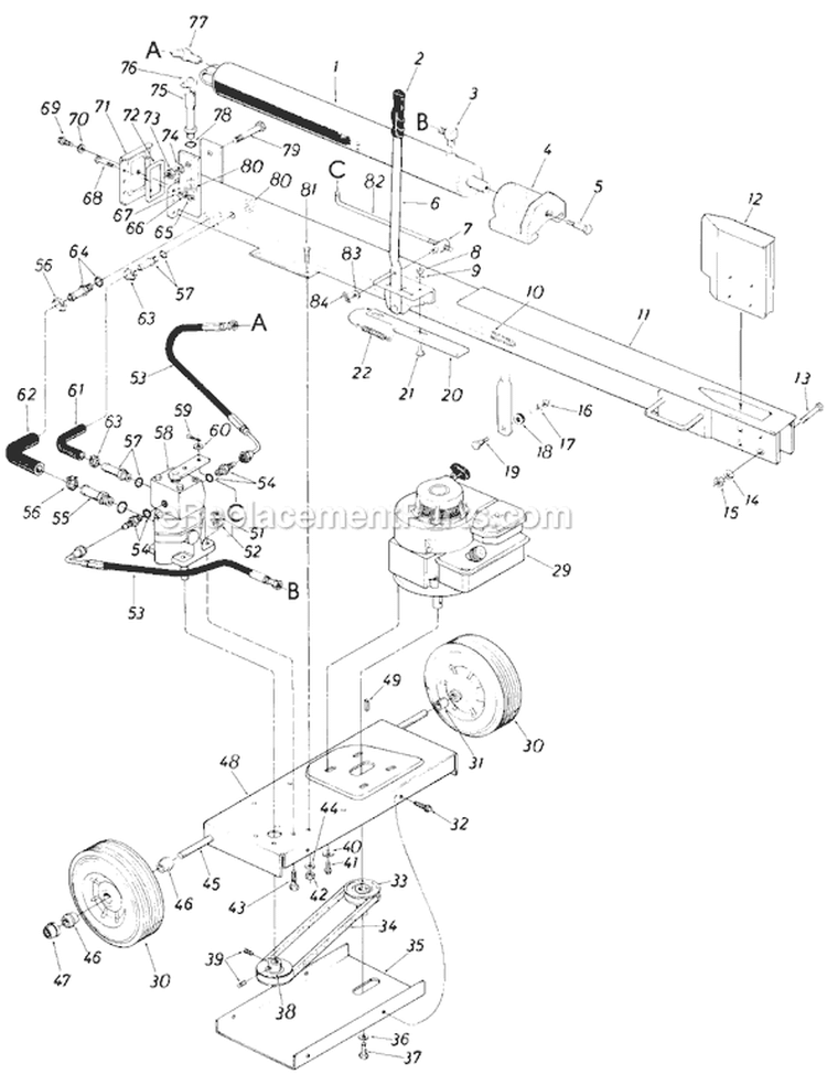Page B Diagram and Parts List for 24638-8 1988 MTD Log Splitter