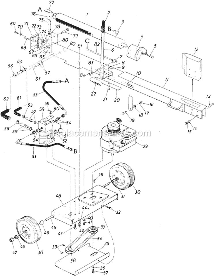 Page B Diagram and Parts List for 24638S 1985 MTD Log Splitter