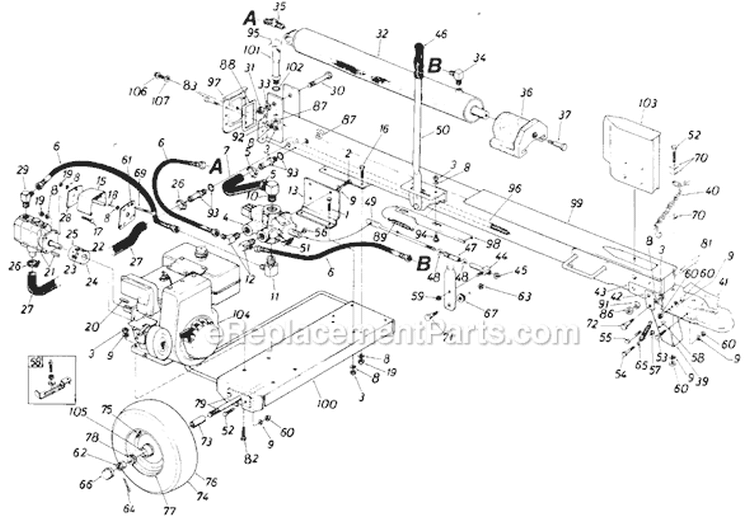 Page B Diagram and Parts List for 24642-7 1987 MTD Log Splitter