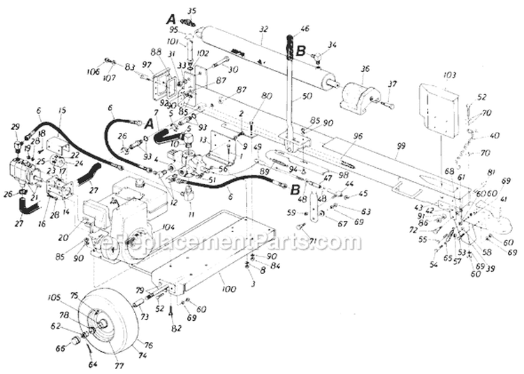 Page B Diagram and Parts List for 24642S 1985 MTD Log Splitter