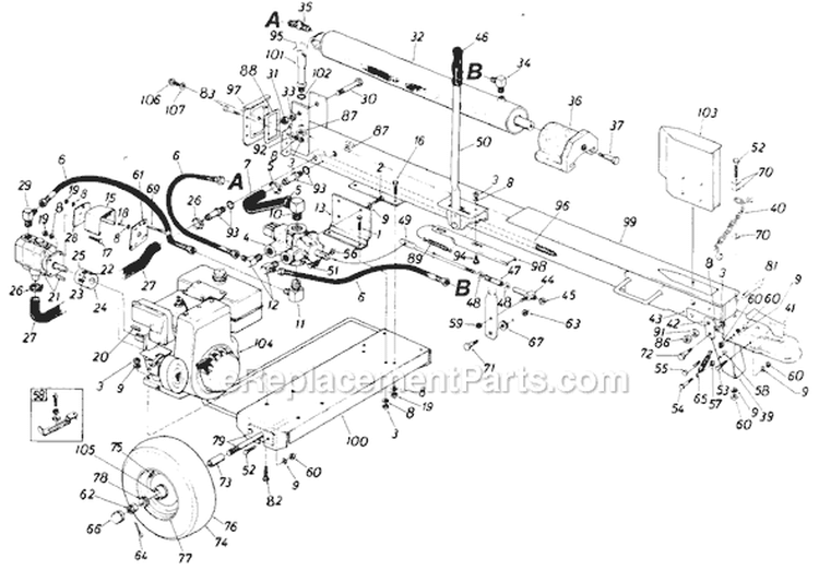 Page B Diagram and Parts List for 24645-7 1987 MTD Log Splitter