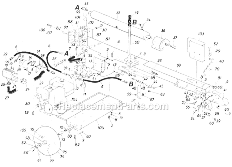 Page B Diagram and Parts List for 24645-8 1988 MTD Log Splitter