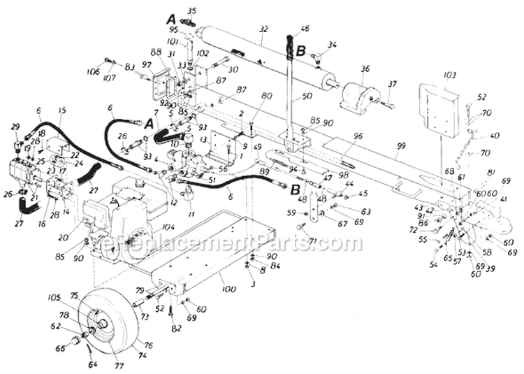 Page B Diagram and Parts List for 24645S 1985 MTD Log Splitter