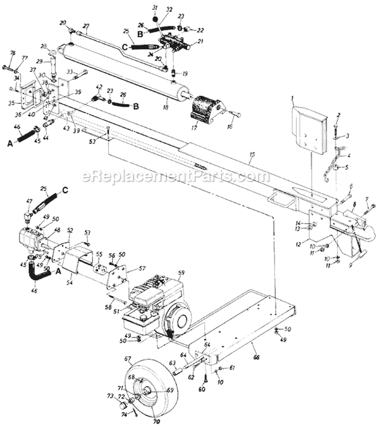 Page A Diagram and Parts List for 249-610-307 1989 MTD Log Splitter