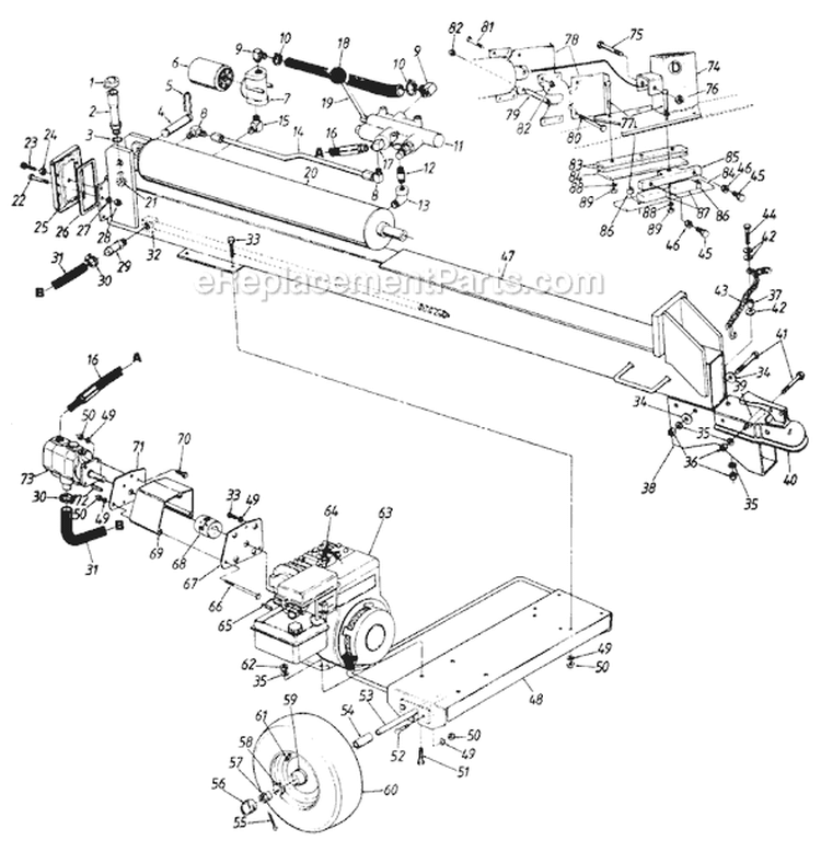 Page A Diagram and Parts List for 249-612-705 1989 MTD Log Splitter
