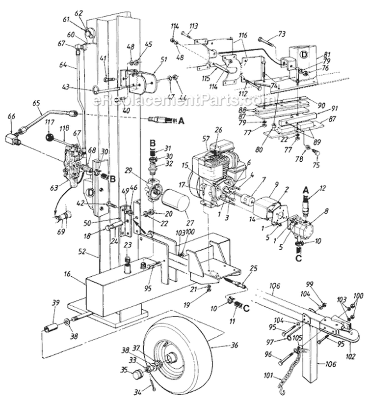 Page A Diagram and Parts List for 249-620-009 1989 MTD Log Splitter