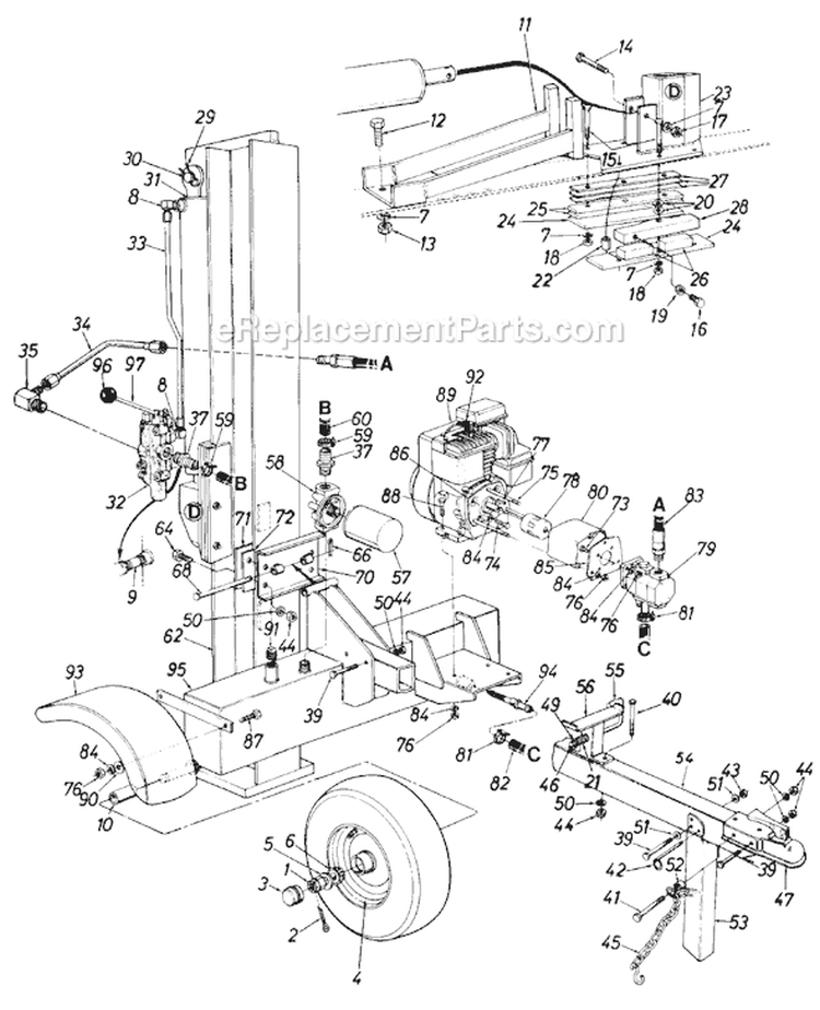 Page A Diagram and Parts List for 249-623-054 1989 MTD Log Splitter
