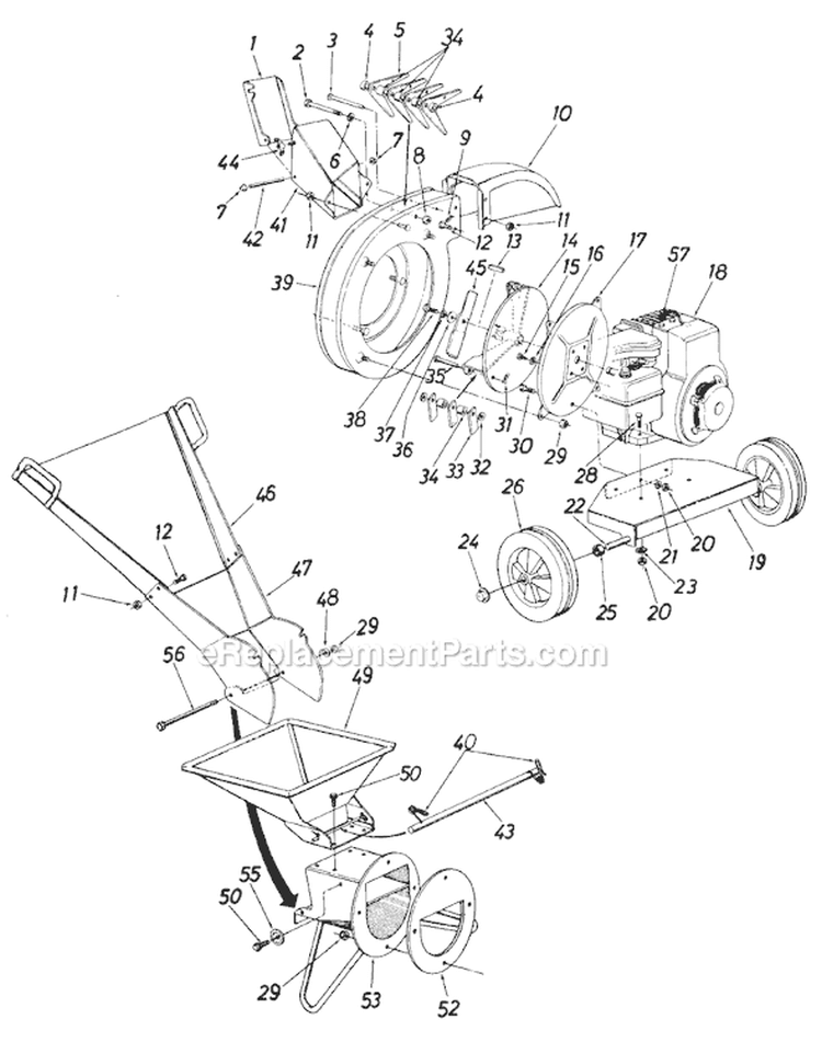 Page B Diagram and Parts List for 249-650-002 1989 MTD Chipper Shredder