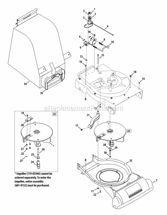 Csv_Bag_And_Impeller_Assembly Diagram and Parts List for 24A-020C706 2012 MTD Lawn Mower