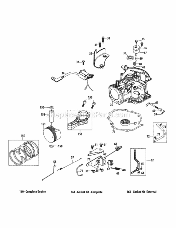 1_X_65Cu_Crankcase Diagram and Parts List for 24A-02MP706 2013 MTD Lawn Mower
