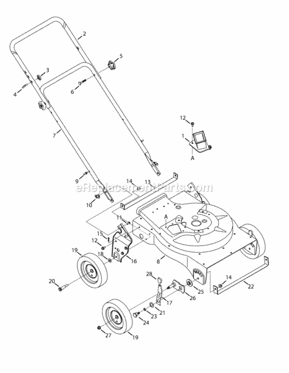 Handle_And_Wheels Diagram and Parts List for 24A-02MP706 2013 MTD Lawn Mower