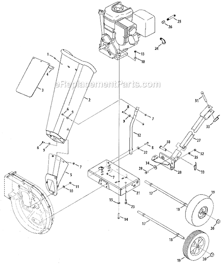 ChuteFrameWheels Diagram and Parts List for 24A-452G729  MTD Chipper Shredder