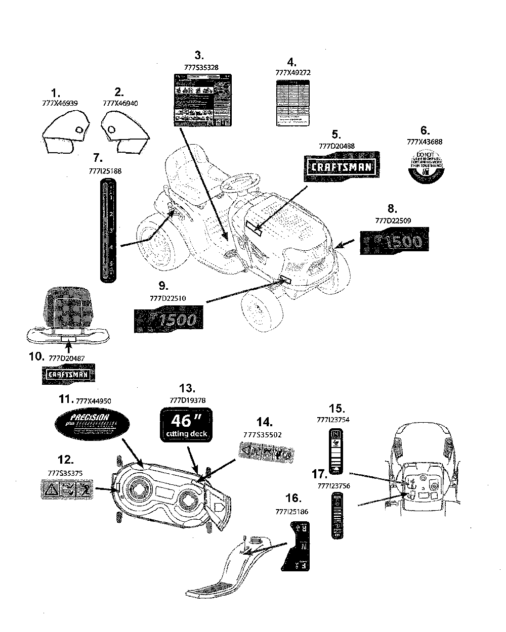 Decals Diagram and Parts List for 13A878XT299  MTD Lawn Tractor