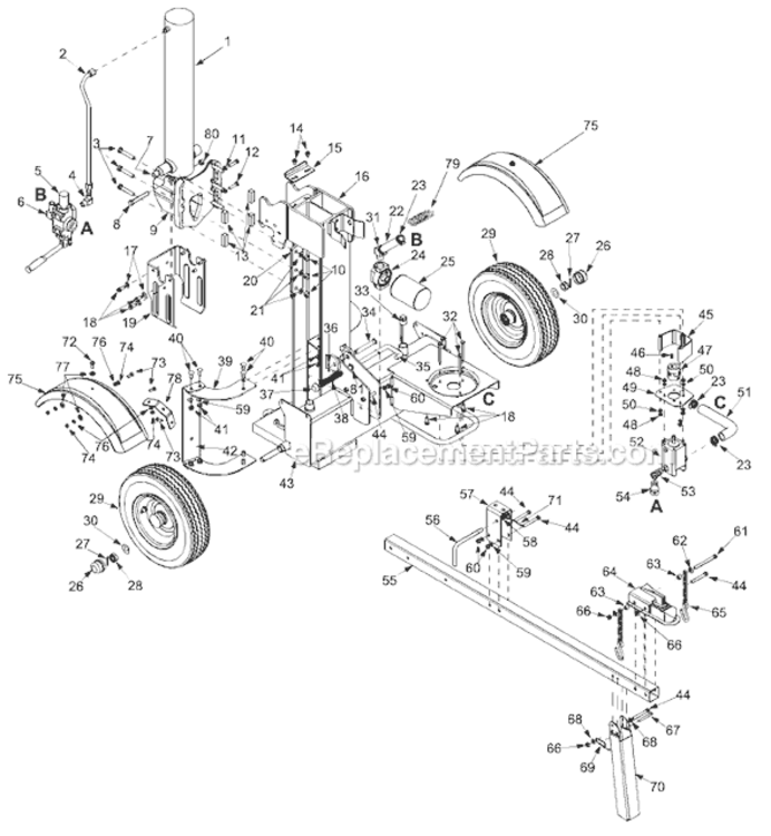 Page A Diagram and Parts List for 24AF510B300 2004 MTD Log Splitter