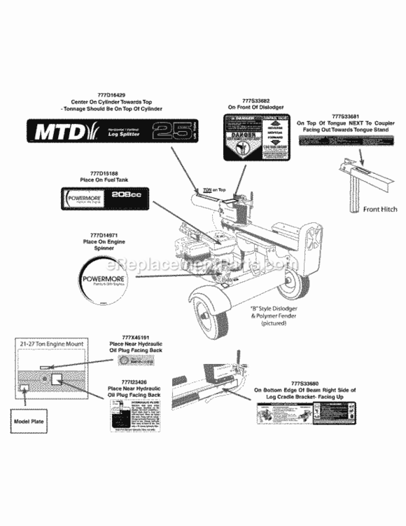 Page H Diagram and Parts List for 24BG55M1706 2012 MTD Log Splitter