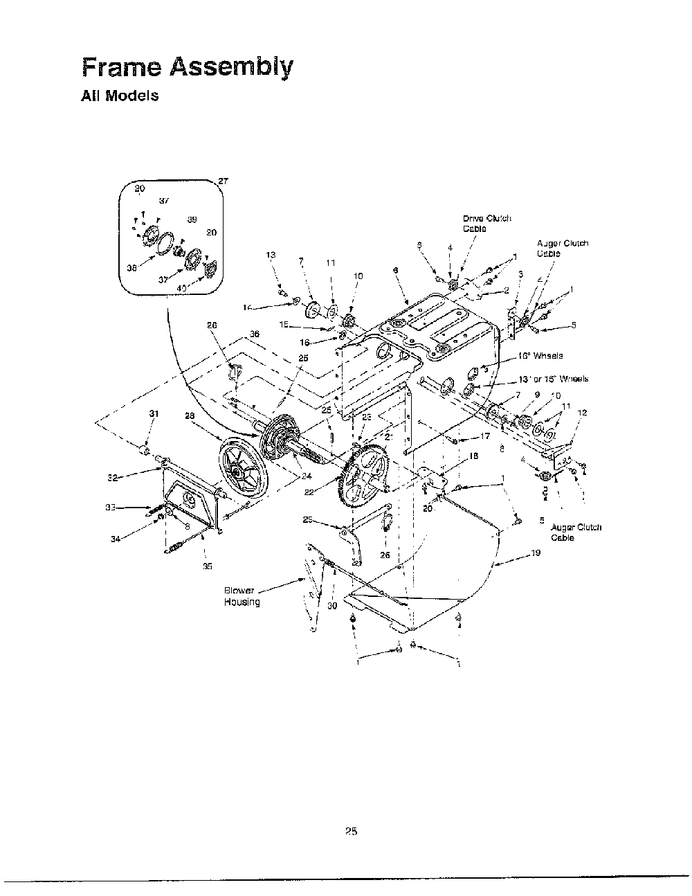 Frame/wheel assembly chart Diagram and Parts List for 614E  MTD Snow Blower