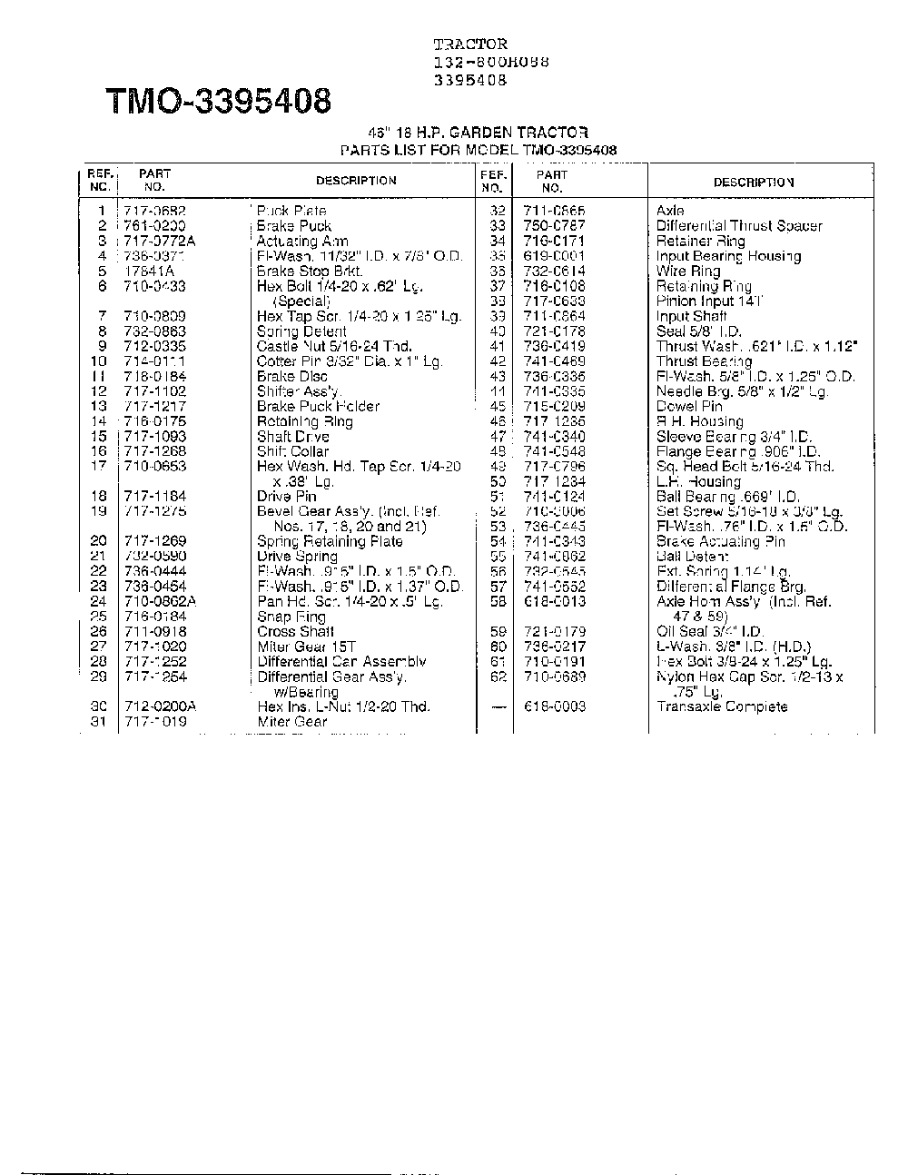 46" 18hp garden tractor page 11 Diagram and Parts List for 3395408  MTD Lawn Tractor
