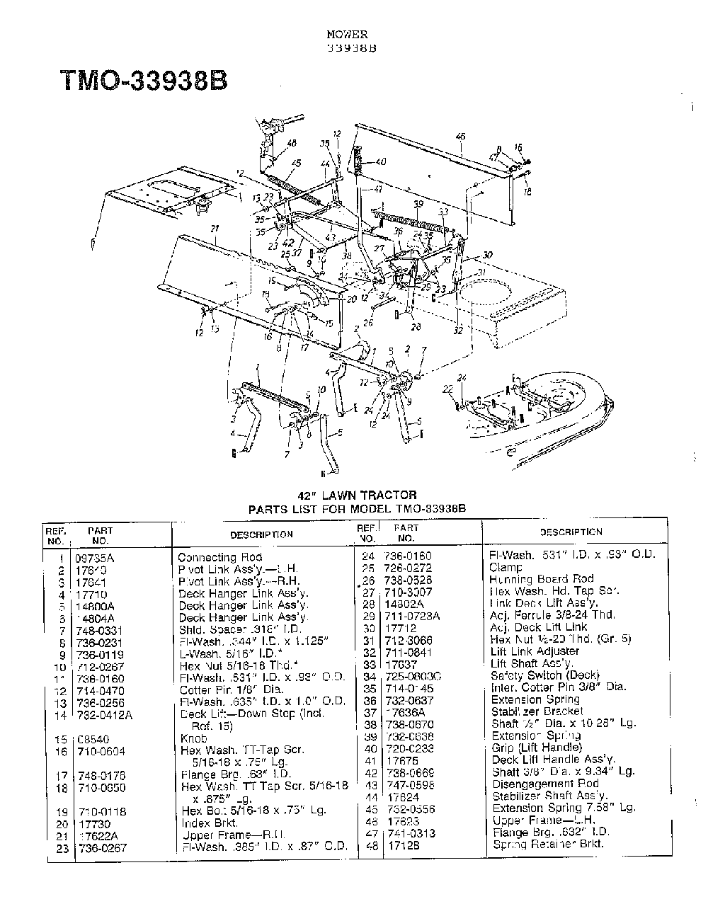 42" lawn tractor page 7 Diagram and Parts List for 33938B  MTD Lawn Mower