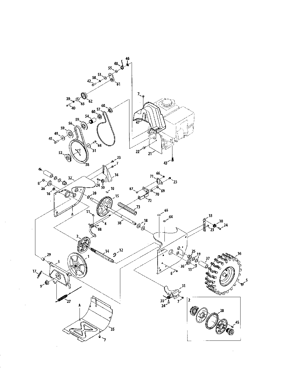 Drive Diagram and Parts List for 31AS63TF799  MTD Snow Blower