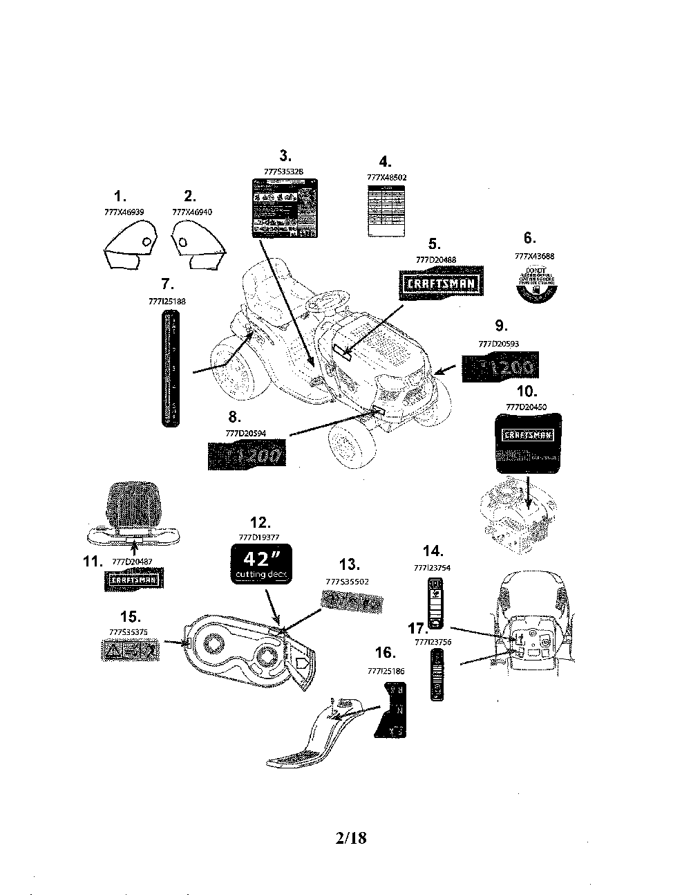 Decals Diagram and Parts List for 131278XS099  MTD Lawn Tractor
