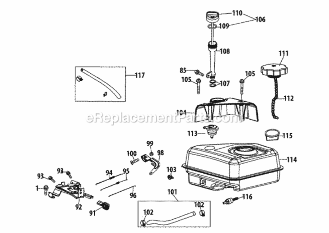 270-Vu_Fuel_Tank_And_Mounting Diagram and Parts List for 270-VU  MTD Engine