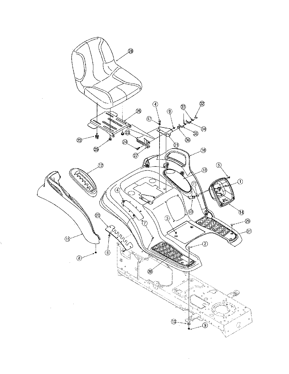 Seat & fender Diagram and Parts List for 14AP805K730  MTD Lawn Tractor