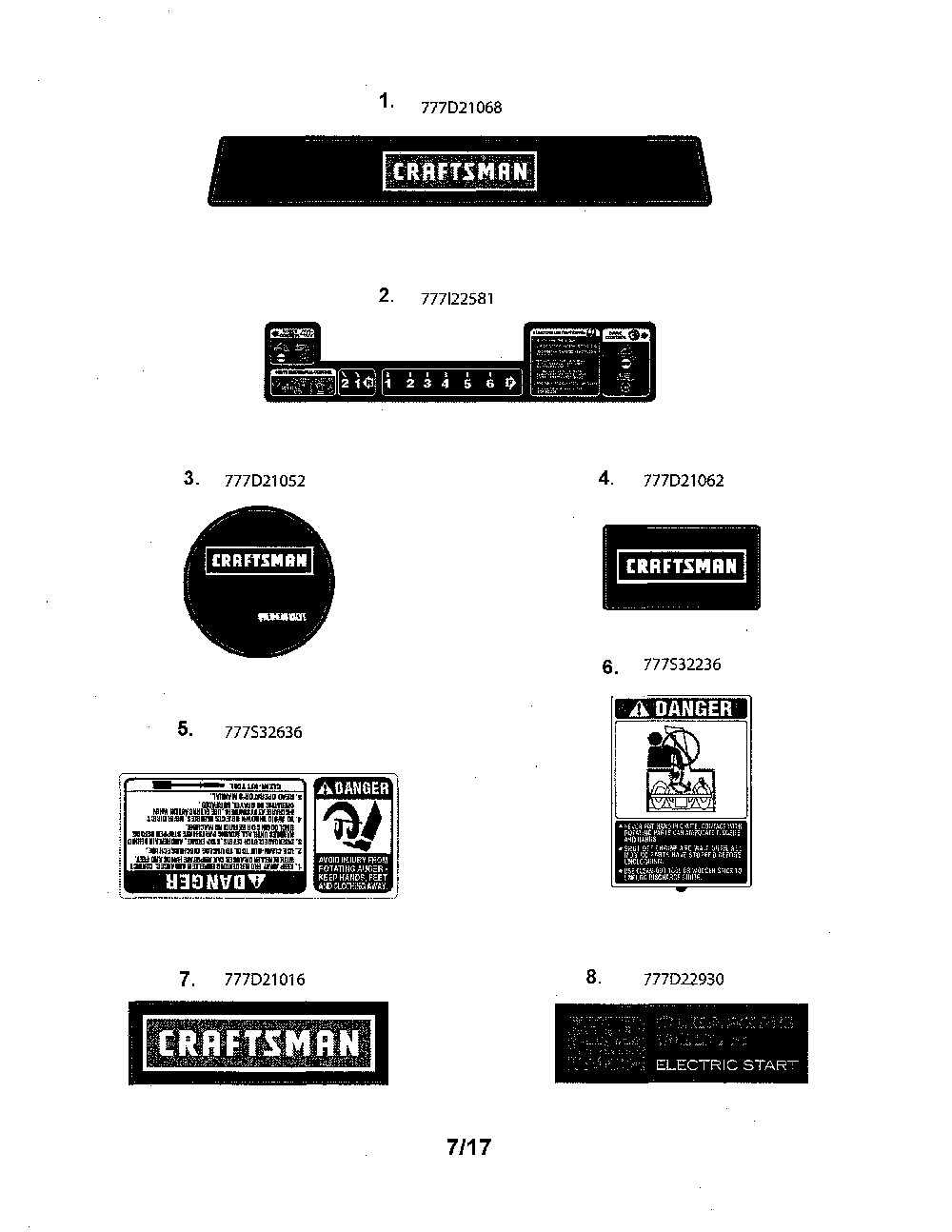 Decals Diagram and Parts List for 31AS62ED799  MTD Snow Blower