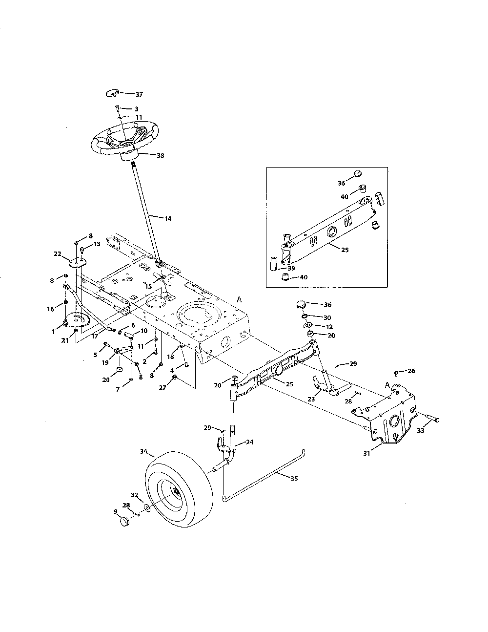 Front end steering Diagram and Parts List for 13AL795T057  MTD Lawn Tractor