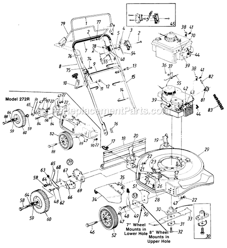 Page A Diagram and Parts List for 282R009 1988 MTD Lawn Mower