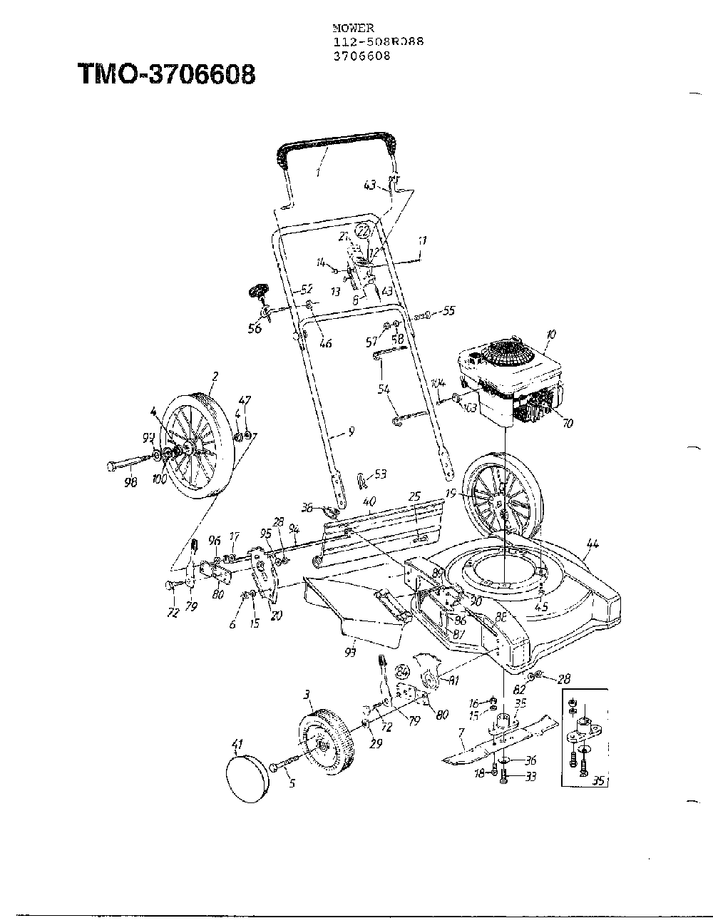 Mower Diagram and Parts List for 3706608  MTD Lawn Mower