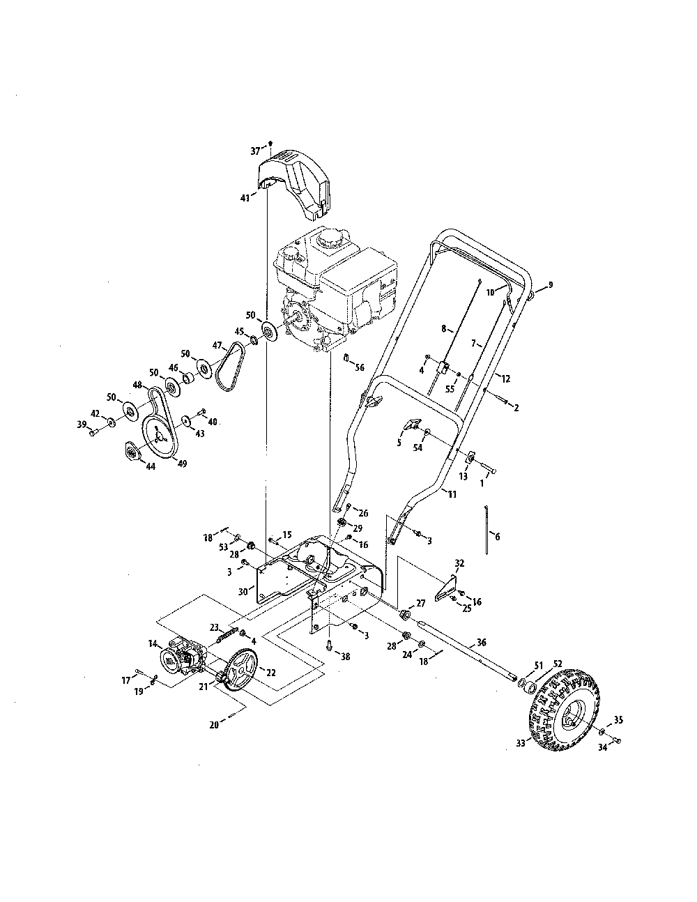 Handle/frame/drive system Diagram and Parts List for 31A-32AD729  MTD Snow Blower