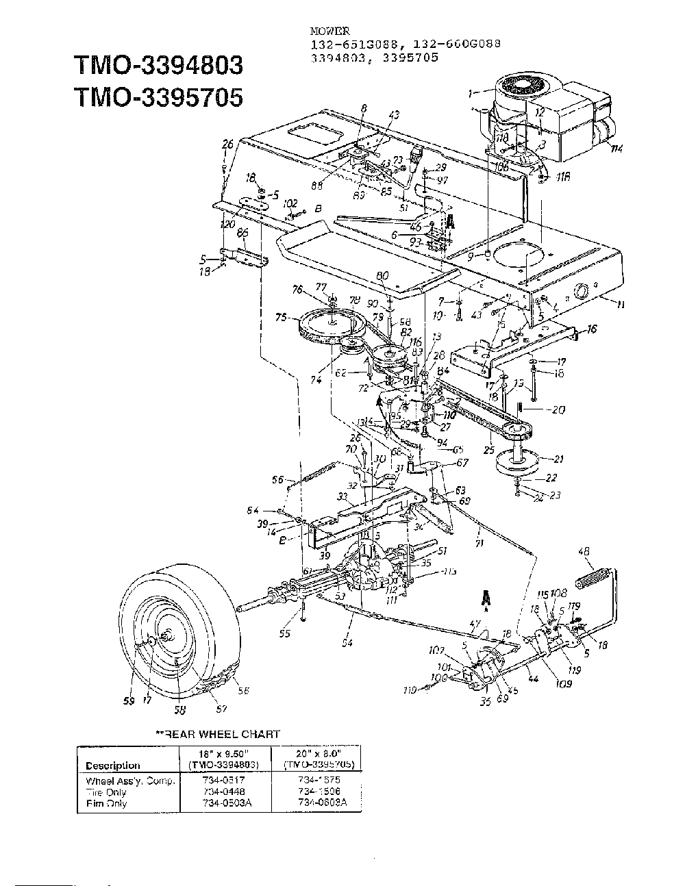12/12.5hp 42" tractors/wheel chart Diagram and Parts List for 3726503  MTD Lawn Mower