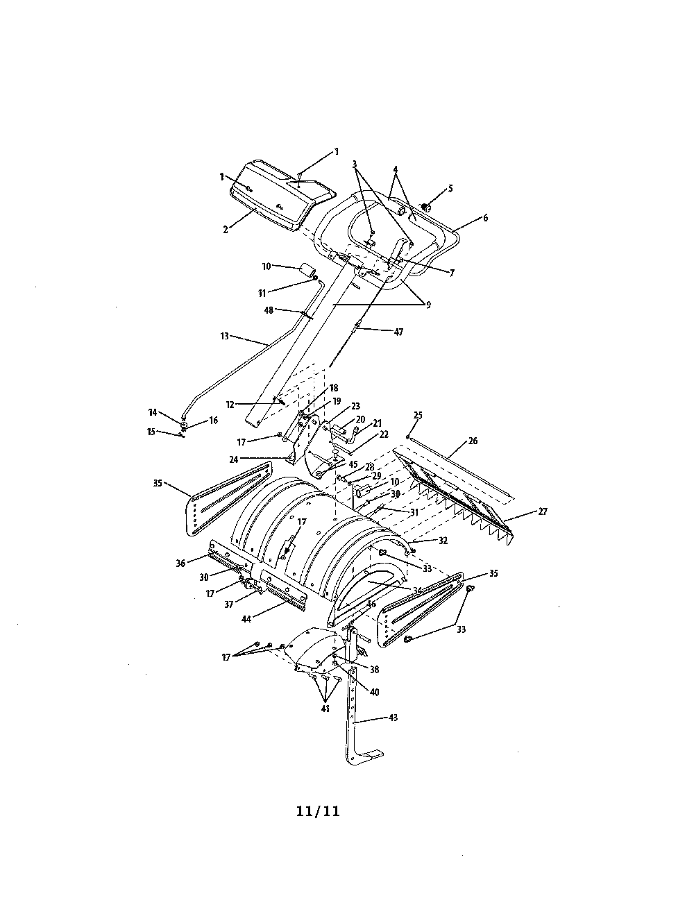 Handle & tine shield Diagram and Parts List for 21AA412A052  MTD Tiller