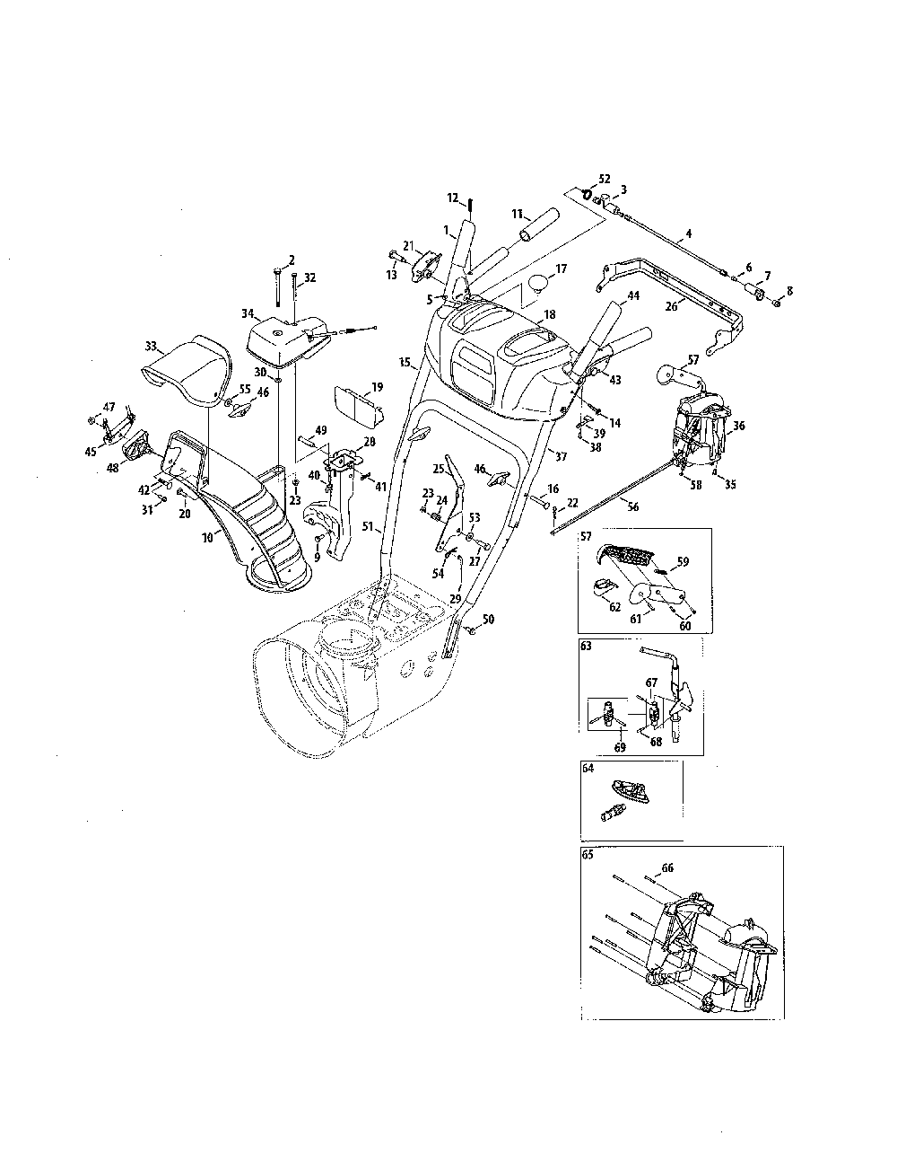 Chutes/handles Diagram and Parts List for 31AS63TF799  MTD Snow Blower