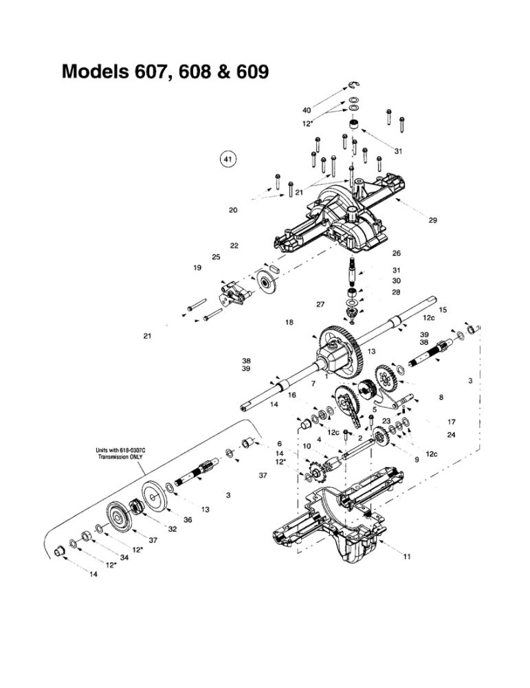 Transmission Assembly Complete Diagram and Parts List for 608  MTD Lawn Tractor