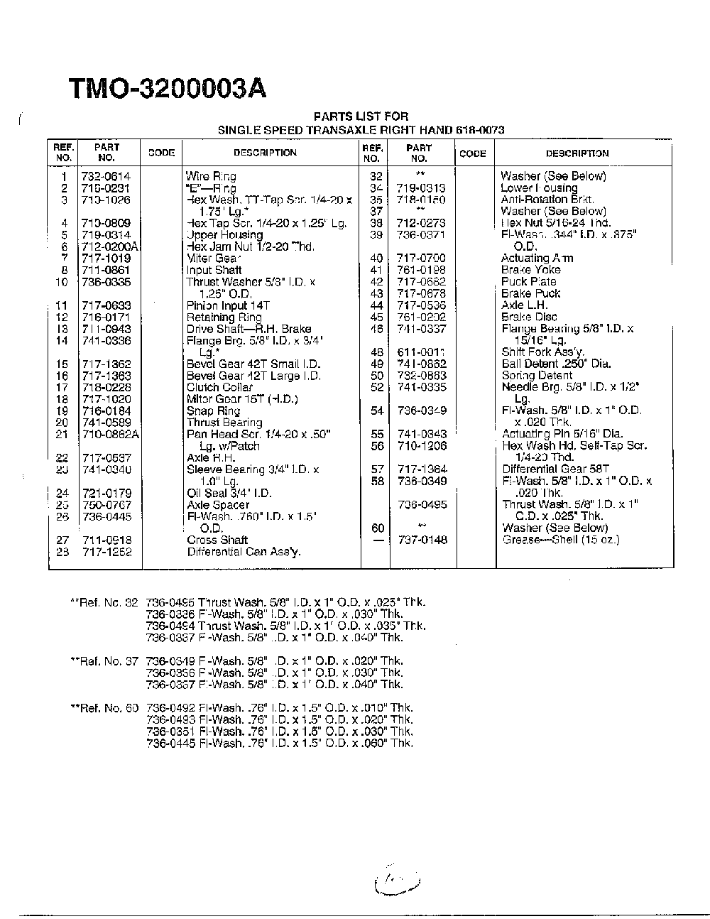 Single speed transaxle page 2 Diagram and Parts List for 3200003A  MTD Lawn Tractor