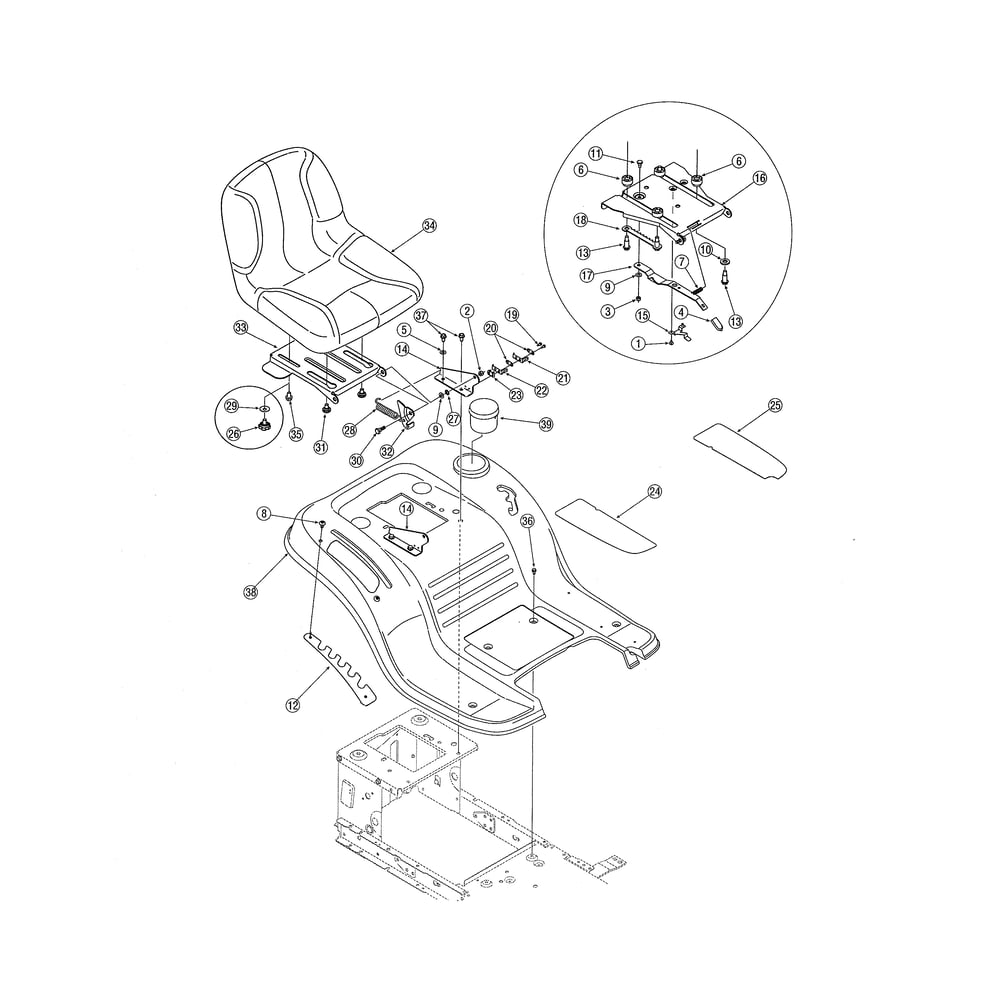 Seat/Fender Diagram and Parts List for 13AH762F752  MTD Lawn Tractor