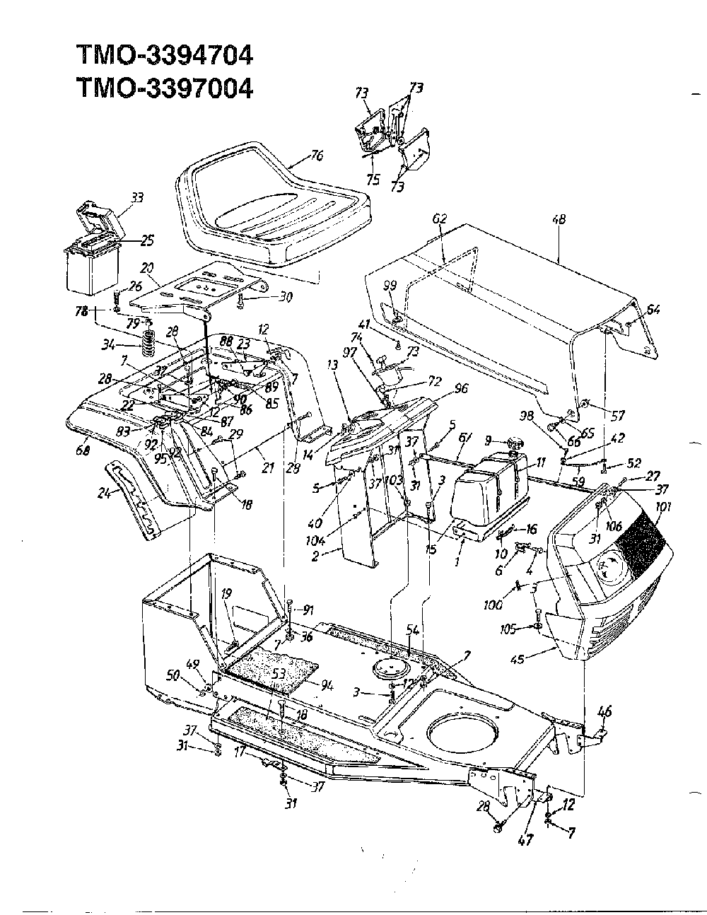 12 hp 38" lawn tractor Diagram and Parts List for 3394704  MTD Lawn Tractor