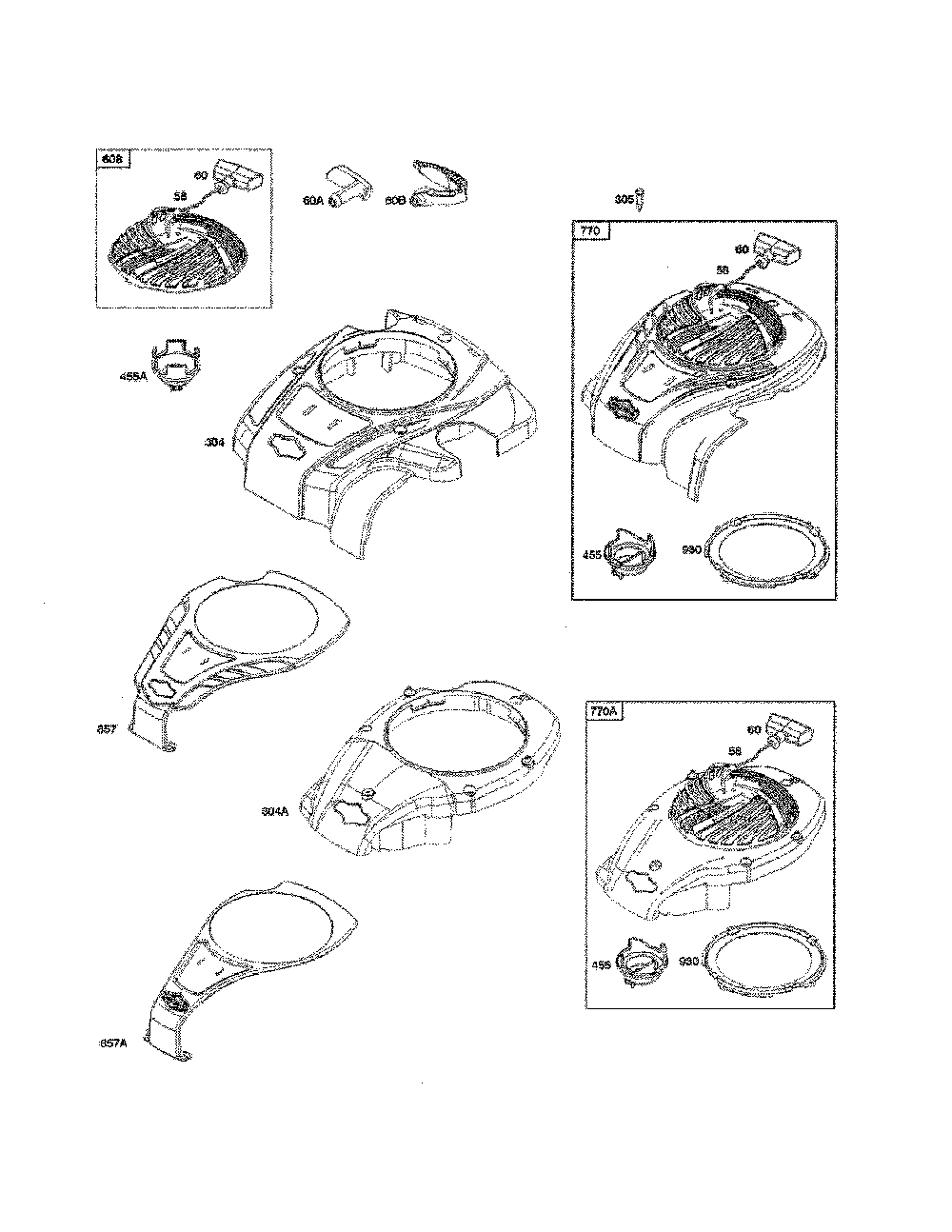 Rewind starter/blower housing Diagram and Parts List for 25B-554J799  MTD Edger
