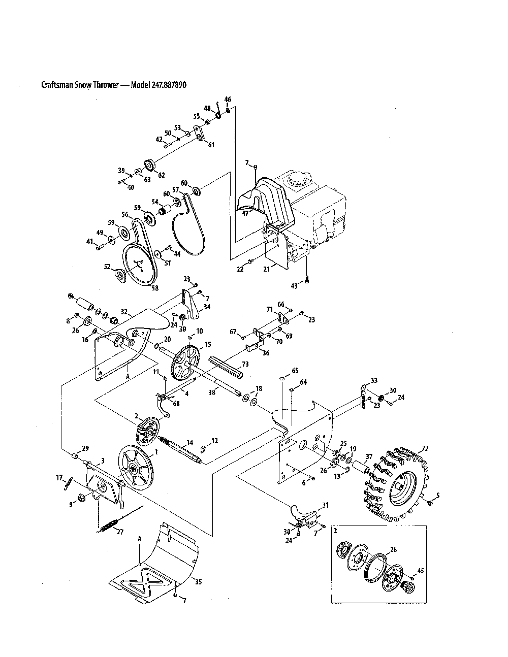 Engine/wheels Diagram and Parts List for 31AS68EE799  MTD Snow Blower