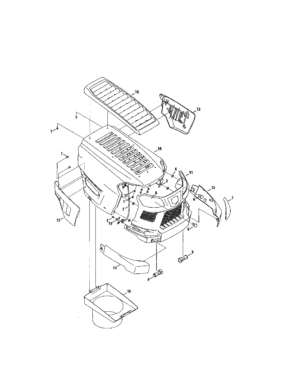 Hood/grill/plenum Diagram and Parts List for 14B7A3ZQ099  MTD Lawn Tractor