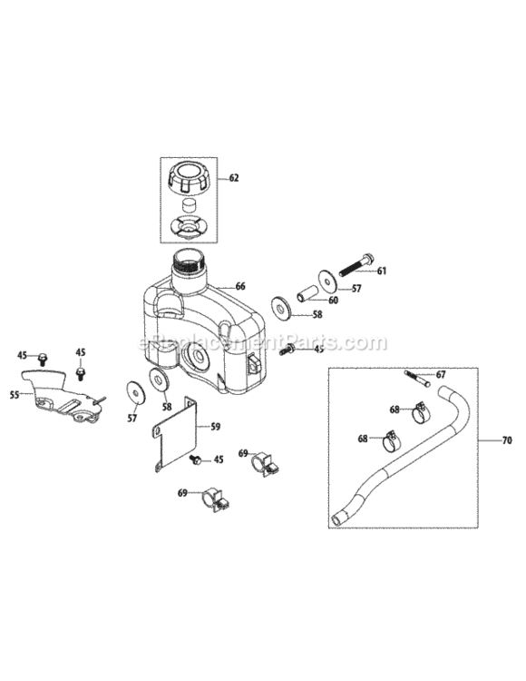 2P70M0D_Fuel_Tank_And_Mounting Diagram and Parts List for 2P70M0D  MTD Engine