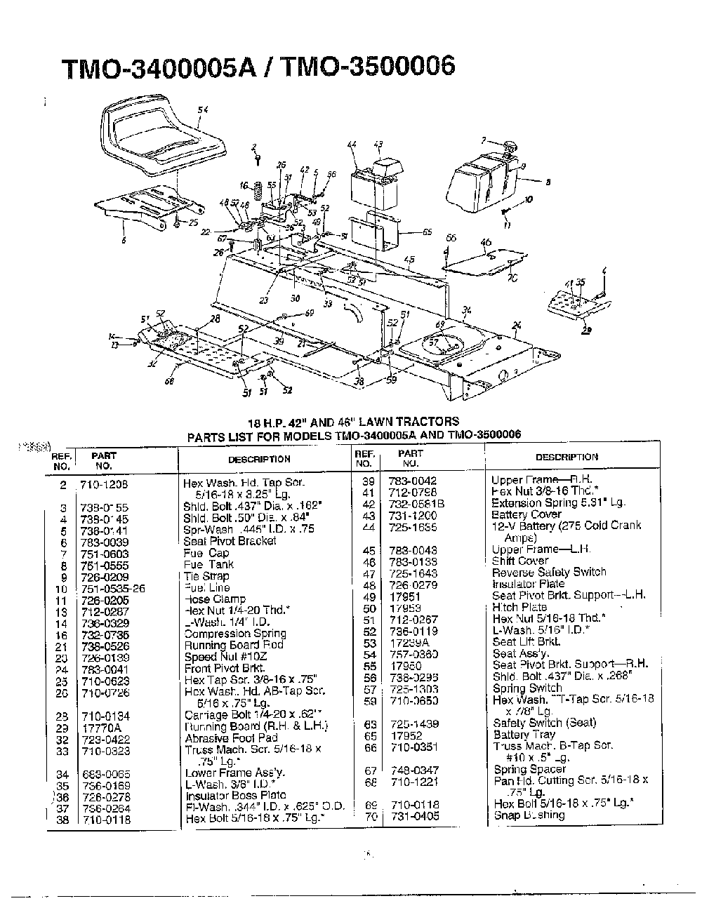 18hp 42" and 46 lawn tractors Diagram and Parts List for 3400005A  MTD Lawn Tractor