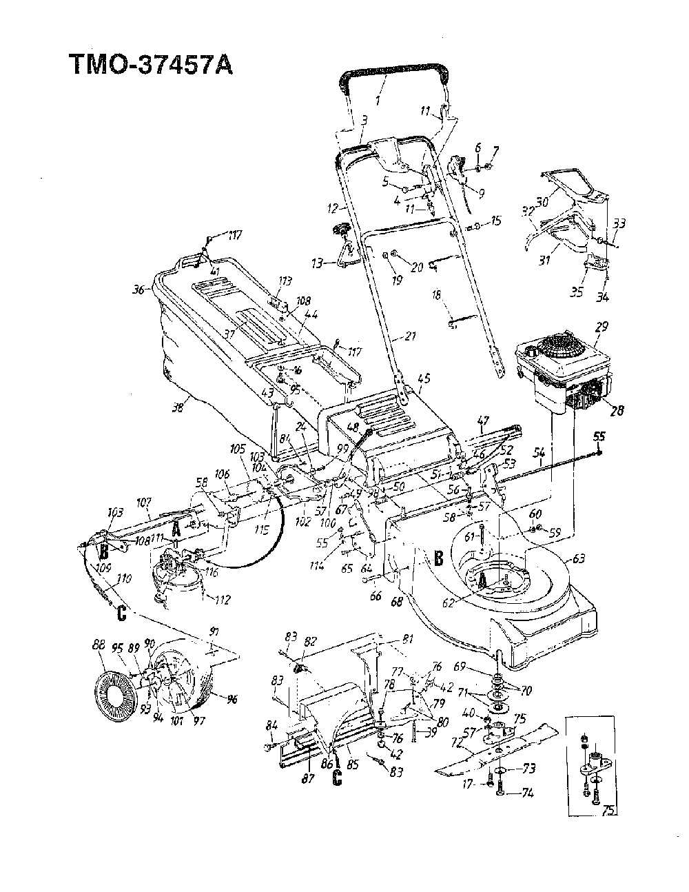 4hp 21" rotary mower Diagram and Parts List for 37457A  MTD Lawn Mower