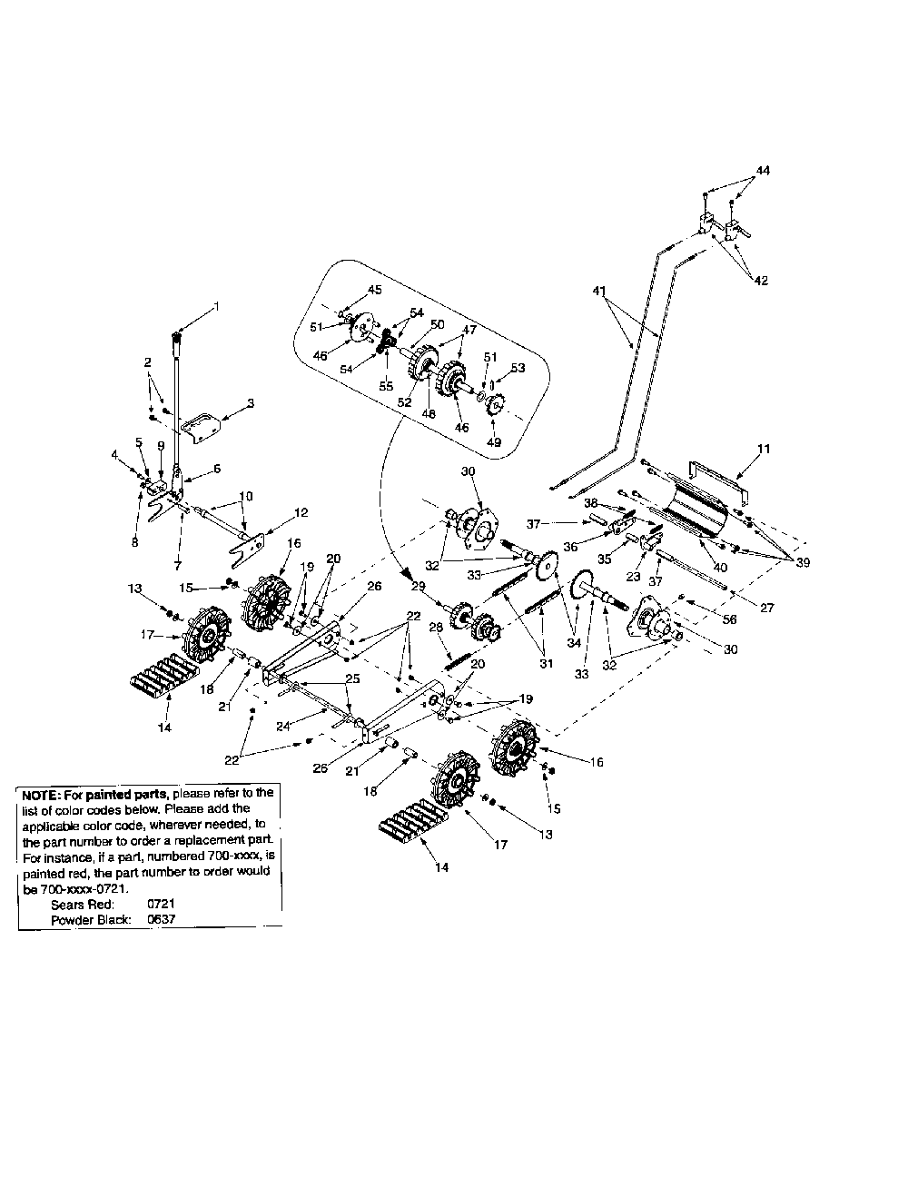 Grip/axle/chain/track drive Diagram and Parts List for 31AE7H8G799  MTD Snow Blower