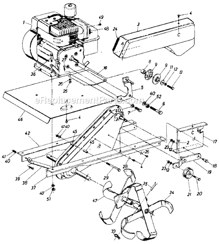 Page B Diagram and Parts List for 310-032 1987 MTD Tiller