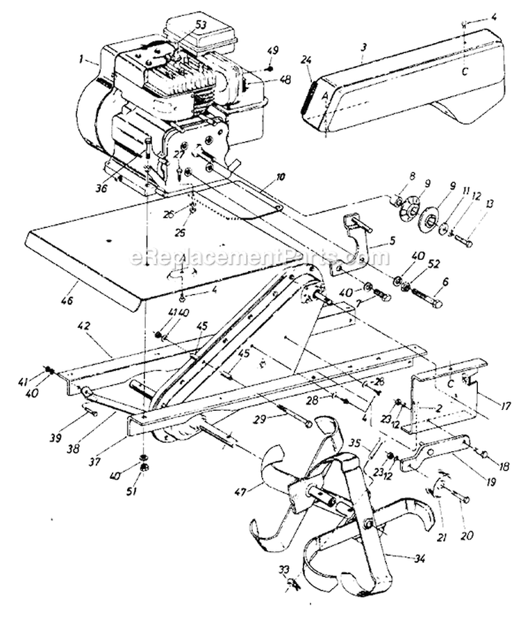 Page B Diagram and Parts List for 310-102 1988 MTD Tiller